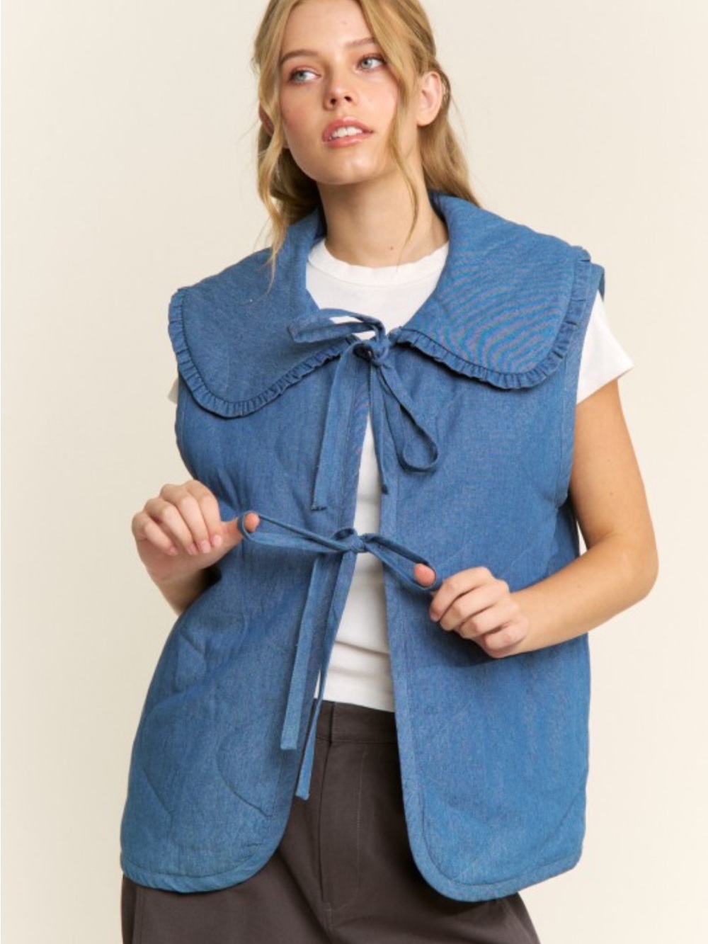 Peter Pan Collar Denim Vest
